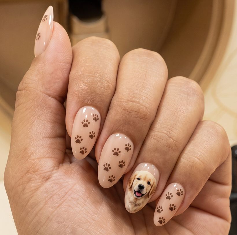 Uñas con un perrito y huellitas